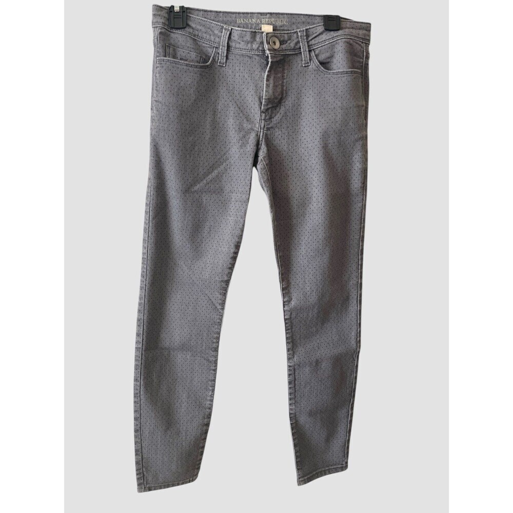 Banana Republic Women Gray Denim Skinny Jeans Black Polka Dots Size 28 Ankle